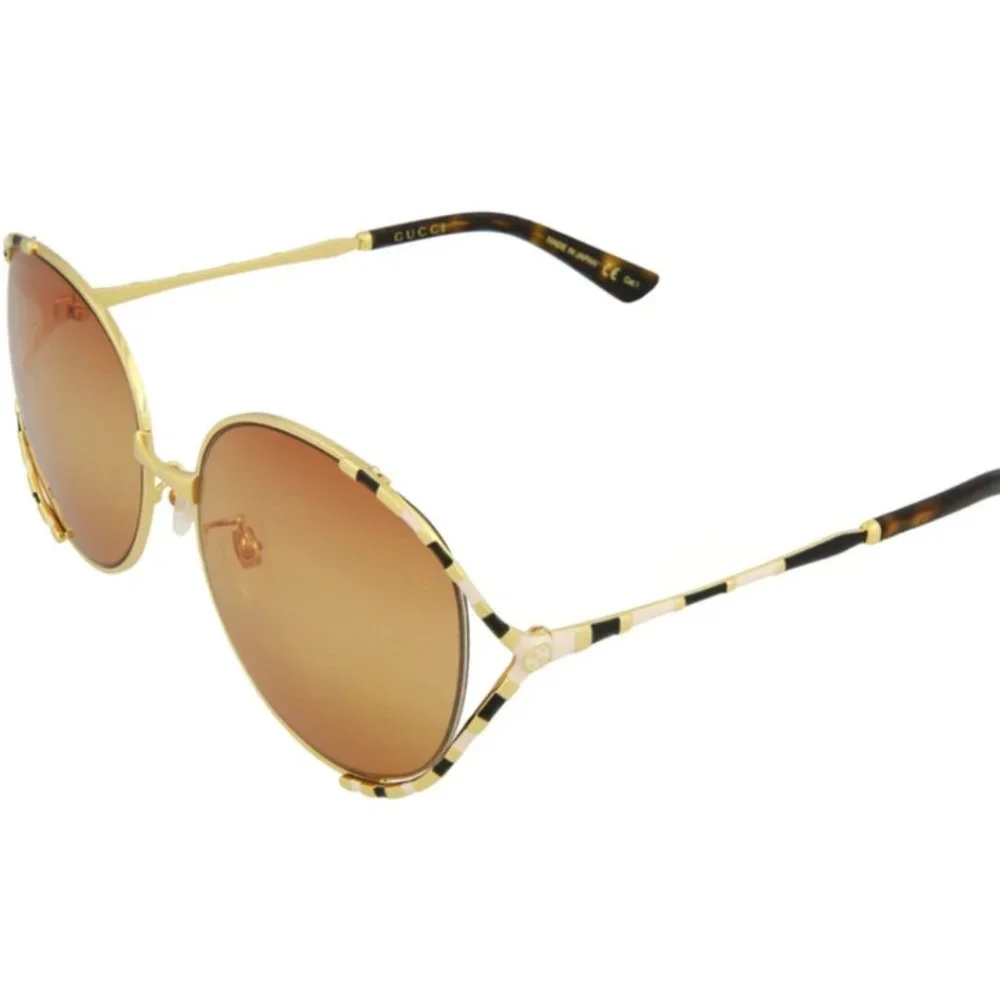 Gucci Gold Tone 59mm Round Acetate Sunglasses